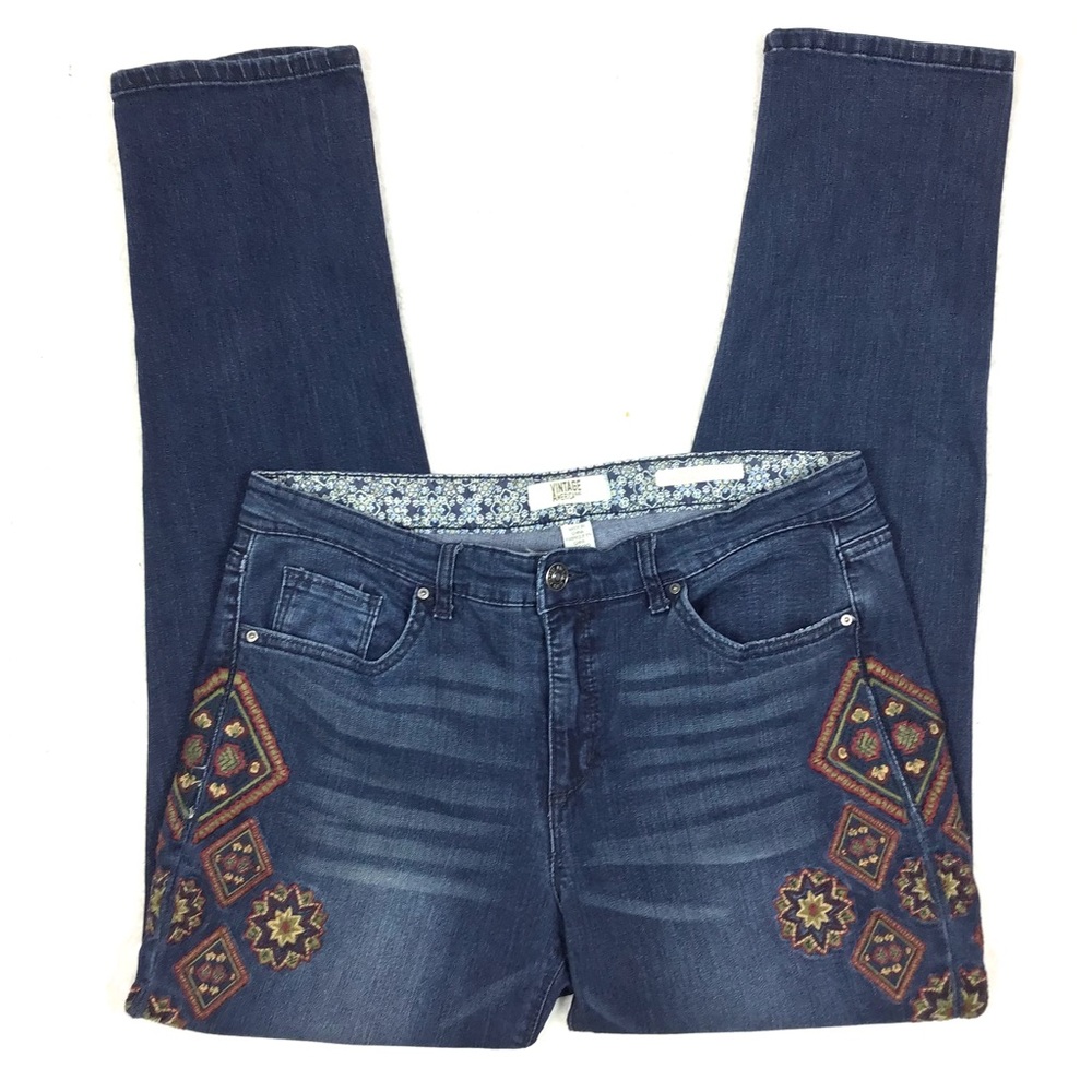 VINTAGE AMERICA High Rise Boho Embroidered Bestie Jeans 10